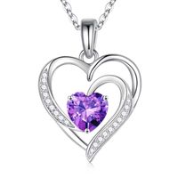 Sterling Silver IG Style Cute Sweet Heart Shape Plating Hollow Out Inlay Birthstone Zircon Pendant Necklace sku image 1