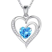 Sterling Silver IG Style Cute Sweet Heart Shape Plating Hollow Out Inlay Birthstone Zircon Pendant Necklace sku image 2