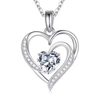 Sterling Silver IG Style Cute Sweet Heart Shape Plating Hollow Out Inlay Birthstone Zircon Pendant Necklace sku image 3