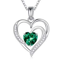 Sterling Silver IG Style Cute Sweet Heart Shape Plating Hollow Out Inlay Birthstone Zircon Pendant Necklace sku image 4