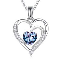 Sterling Silver IG Style Cute Sweet Heart Shape Plating Hollow Out Inlay Birthstone Zircon Pendant Necklace sku image 5