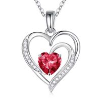Sterling Silver IG Style Cute Sweet Heart Shape Plating Hollow Out Inlay Birthstone Zircon Pendant Necklace sku image 6