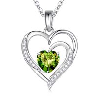 Sterling Silver IG Style Cute Sweet Heart Shape Plating Hollow Out Inlay Birthstone Zircon Pendant Necklace sku image 7