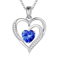 Sterling Silver IG Style Cute Sweet Heart Shape Plating Hollow Out Inlay Birthstone Zircon Pendant Necklace sku image 8
