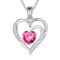 Sterling Silver IG Style Cute Sweet Heart Shape Plating Hollow Out Inlay Birthstone Zircon Pendant Necklace sku image 9