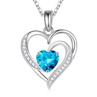 Sterling Silver IG Style Cute Sweet Heart Shape Plating Hollow Out Inlay Birthstone Zircon Pendant Necklace sku image 10