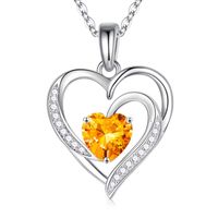 Sterling Silver IG Style Cute Sweet Heart Shape Plating Hollow Out Inlay Birthstone Zircon Pendant Necklace sku image 11