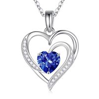Sterling Silver IG Style Cute Sweet Heart Shape Plating Hollow Out Inlay Birthstone Zircon Pendant Necklace sku image 12