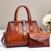 Women's Large Pu Leather Marble Vintage Style Zipper Bag Sets sku image 1
