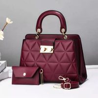 Women's Medium Pu Leather Geometric Solid Color Elegant Zipper Bag Sets sku image 3