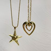 Acero Inoxidable Chapados en oro de 18k Estilo Vintage Estilo Simple Estrella Forma De Corazón Collar Colgante main image 7