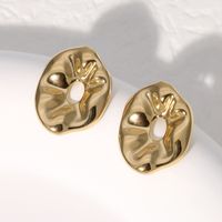 1 Pair Retro French Style Simple Style Irregular Hollow Out 304 Stainless Steel 18K Gold Plated Ear Studs main image 4