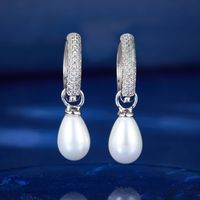 1 Pair Elegant Glam Luxurious Geometric Inlay Sterling Silver Artificial Pearls Zircon White Gold Plated Drop Earrings main image 1