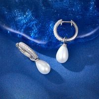 1 Pair Elegant Glam Luxurious Geometric Inlay Sterling Silver Artificial Pearls Zircon White Gold Plated Drop Earrings main image 3