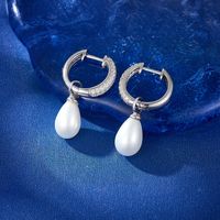 1 Pair Elegant Glam Luxurious Geometric Inlay Sterling Silver Artificial Pearls Zircon White Gold Plated Drop Earrings main image 4