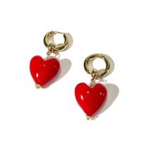 1 Pair Sexy Sweet Heart Shape Copper 14K Gold Plated Drop Earrings sku image 1