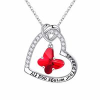 Sterling Silver IG Style Sweet Letter Heart Shape Butterfly Hollow Out Inlay Zircon Pendant Necklace main image 3