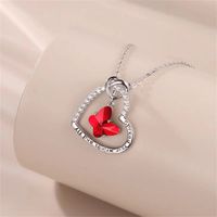 Sterling Silver IG Style Sweet Letter Heart Shape Butterfly Hollow Out Inlay Zircon Pendant Necklace main image 1