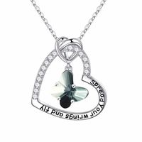 Sterling Silver IG Style Sweet Letter Heart Shape Butterfly Hollow Out Inlay Zircon Pendant Necklace sku image 3