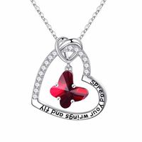 Sterling Silver IG Style Sweet Letter Heart Shape Butterfly Hollow Out Inlay Zircon Pendant Necklace sku image 4