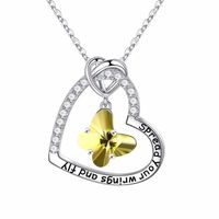 Sterling Silver IG Style Sweet Letter Heart Shape Butterfly Hollow Out Inlay Zircon Pendant Necklace sku image 8