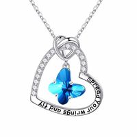 Sterling Silver IG Style Sweet Letter Heart Shape Butterfly Hollow Out Inlay Zircon Pendant Necklace sku image 9