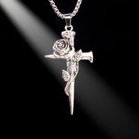 201 Stainless Steel Zinc Alloy Gothic Punk Streetwear Plating Cross Rose Pendant Necklace sku image 1