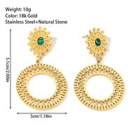 1 Pair Retro Round Inlay Titanium Steel Natural Stone 18K Gold Plated Drop Earrings main image 3
