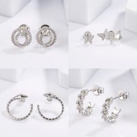1 Pair Cute Sweet Circle Snake Butterfly Plating Inlay Sterling Silver Zircon White Gold Plated Ear Studs main image 1