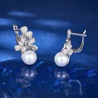 1 Pair Elegant Luxurious Flower Inlay Sterling Silver Artificial Pearls Zircon White Gold Plated Drop Earrings main image 3