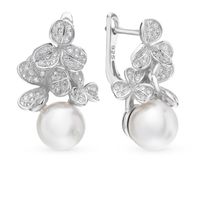 1 Pair Elegant Luxurious Flower Inlay Sterling Silver Artificial Pearls Zircon White Gold Plated Drop Earrings sku image 1