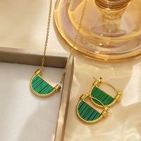Titanium Steel 18K Gold Plated Retro Simple Style Semicircle Inlay Natural Stone Earrings Necklace main image 1