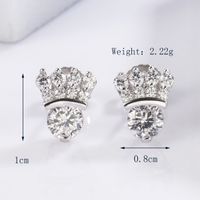 1 Pair Princess Simple Style Crown Plating Inlay Sterling Silver Zircon White Gold Plated Ear Studs main image 2