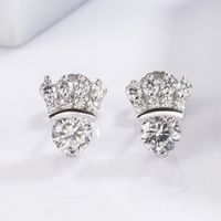 1 Pair Princess Simple Style Crown Plating Inlay Sterling Silver Zircon White Gold Plated Ear Studs main image 3