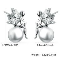 1 Pair Elegant Butterfly Inlay Sterling Silver Artificial Pearls Zircon White Gold Plated Ear Studs main image 3