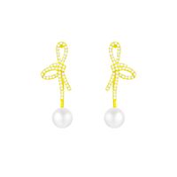 1 Piece IG Style Pearl Bow Knot Inlay Alloy Zircon 18K Gold Plated Drop Earrings main image 6