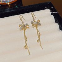 1 Piece IG Style Sweet Bow Knot Inlay Alloy Copper Zircon 18K Gold Plated Ear Hook main image 4