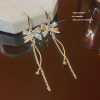 1 Piece IG Style Sweet Bow Knot Inlay Alloy Copper Zircon 18K Gold Plated Ear Hook main image 3