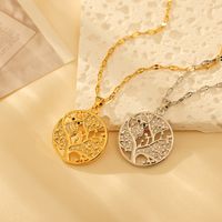 Pure Titanium Brass Cute Simple Style Inlay Tree Owl Artificial Diamond Pendant Necklace main image 4