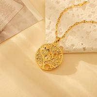 Pure Titanium Brass Cute Simple Style Inlay Tree Owl Artificial Diamond Pendant Necklace main image 3