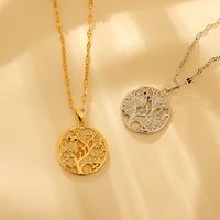 Pure Titanium Brass Cute Simple Style Inlay Tree Owl Artificial Diamond Pendant Necklace main image 5