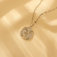 Pure Titanium Brass Cute Simple Style Inlay Tree Owl Artificial Diamond Pendant Necklace sku image 2