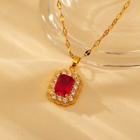 Copper 18K Gold Plated Elegant Simple Style Inlay Square Agate Pendant Necklace main image 7