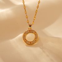 Copper 18K Gold Plated Elegant Simple Style Inlay Round Artificial Diamond Pendant Necklace sku image 1