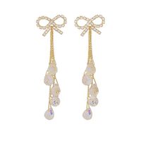 1 Pair IG Style Elegant Simple Style Tassel Bow Knot Inlay Copper Artificial Crystal Zircon 18K Gold Plated Drop Earrings main image 6