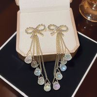1 Pair IG Style Elegant Simple Style Tassel Bow Knot Inlay Copper Artificial Crystal Zircon 18K Gold Plated Drop Earrings main image 3