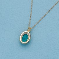 Copper 18K Gold Plated Elegant Oval Inlay Turquoise Pendant Necklace main image 4