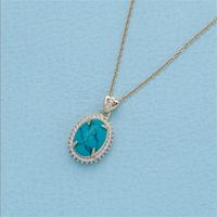 Copper 18K Gold Plated Elegant Oval Inlay Turquoise Pendant Necklace main image 1