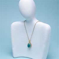 Copper 18K Gold Plated Elegant Oval Inlay Turquoise Pendant Necklace main image 5