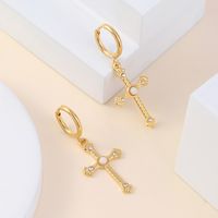 1 Pair Classic Style Cross Inlay 304 Stainless Steel Zircon 18K Gold Plated Drop Earrings main image 3